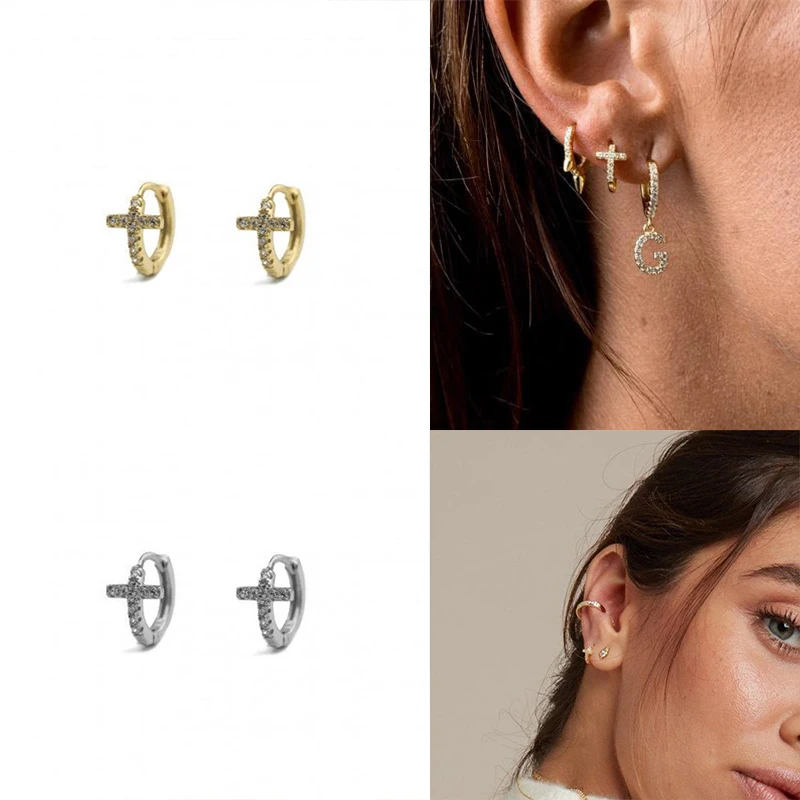 

Aide Real 925 Sterling Silver Fashion Cross Studs Earrings With AAA Zirconia Push-Back Clasp Earrings for Women Jewelry Brincos