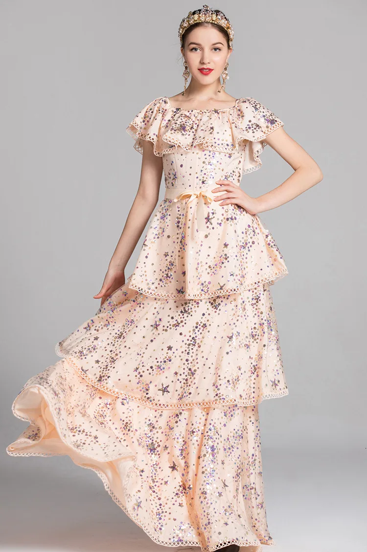 BGW Vestido, Noche, Largo, расшитое блестками, с вырезом лодочкой, Многоуровневое вечернее платье, короткий рукав, ТРАПЕЦИЕВИДНОЕ, одноцветное, официальное, вечернее платье