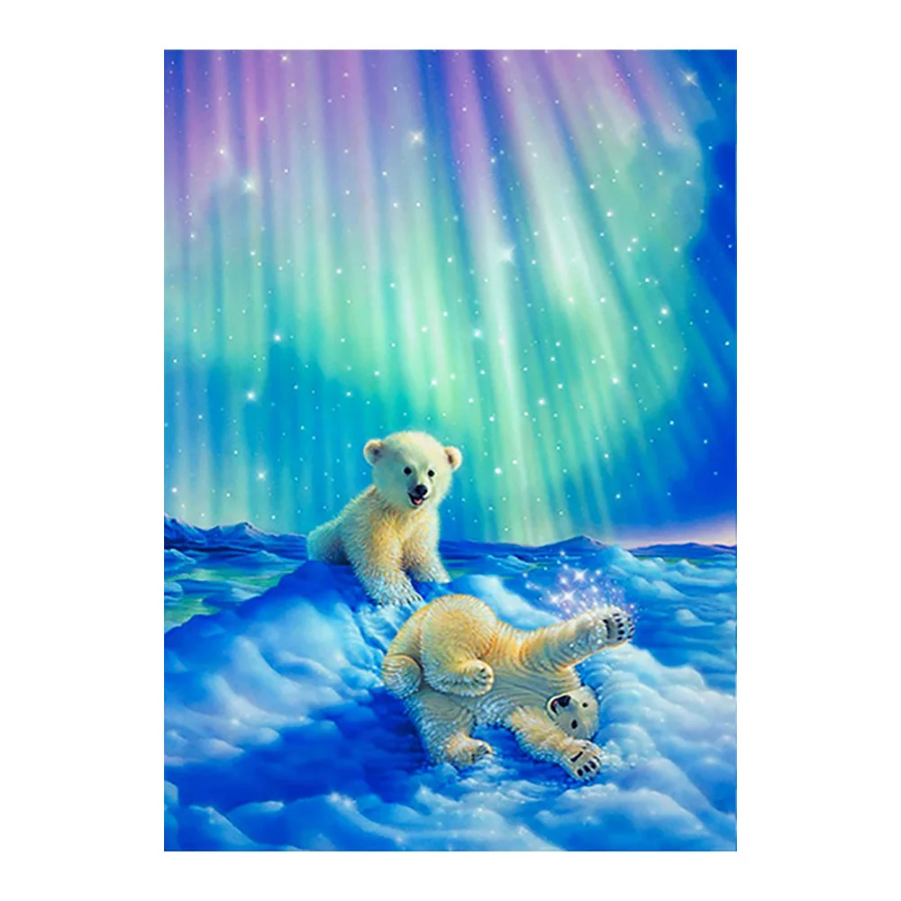 Алмазная живопись Aurora Borealis в виде медведя животное живописная круглая мозаика