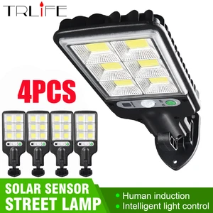 Уличный светодиодный светильник 128 COB, 4 шт., уличный фонарь на солнечной батарее, точечный светильник, IP65, водонепроницаемый настенный светильник, светильник для сада, дороги, улицы, точечный светильник - изображение