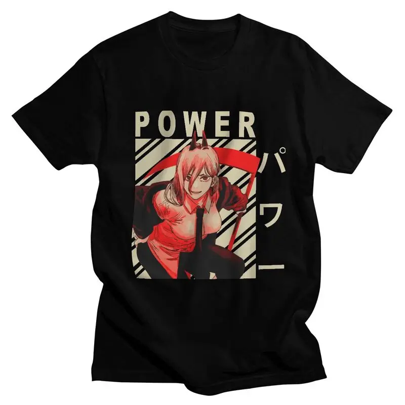 Мужская хлопковая футболка с принтом аниме Power Футболка Harajuku коротким рукавом и