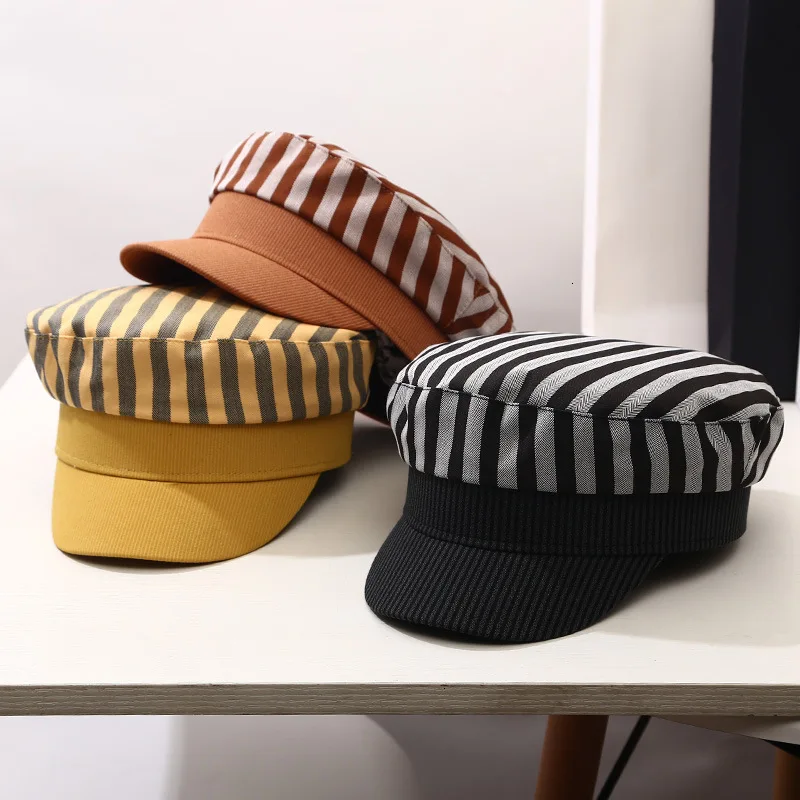 Досуг полоса плоский берет шапки Новое поступление хлопок шляпы на весну-лето для женщин модное женское украшение на голову Gorras