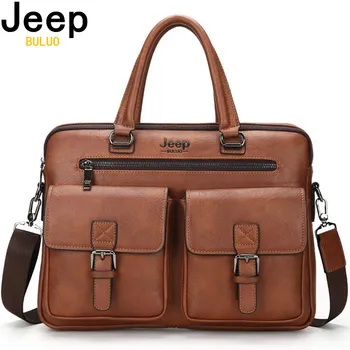 

JEEP BULUO Briefcase Bags For Men Business Fashion Office Work Handbags Famous Brand New Design Men's Briefcase 14' Laptop Bag