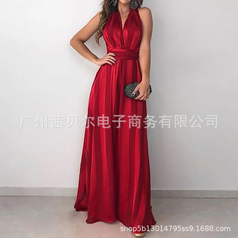 Fashion Office Lady Summer Bohemian Beach Dress Striped Maxi Women Dresses Sleeveless Spaghetti Strap Vestidos Verano 2019 | Женская
