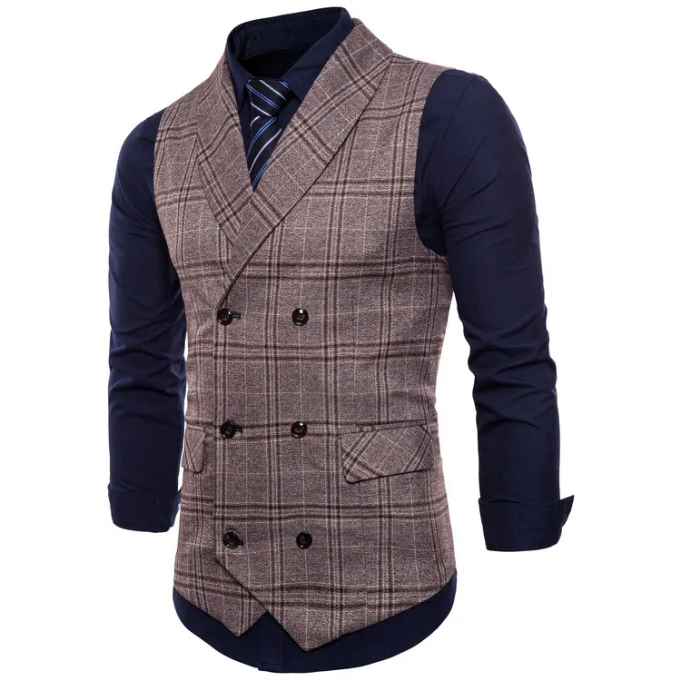 

2018 Summer New Style Cool Plaid Men Suit Waistcoat Ouma Fashion Men's Business Waistcoat