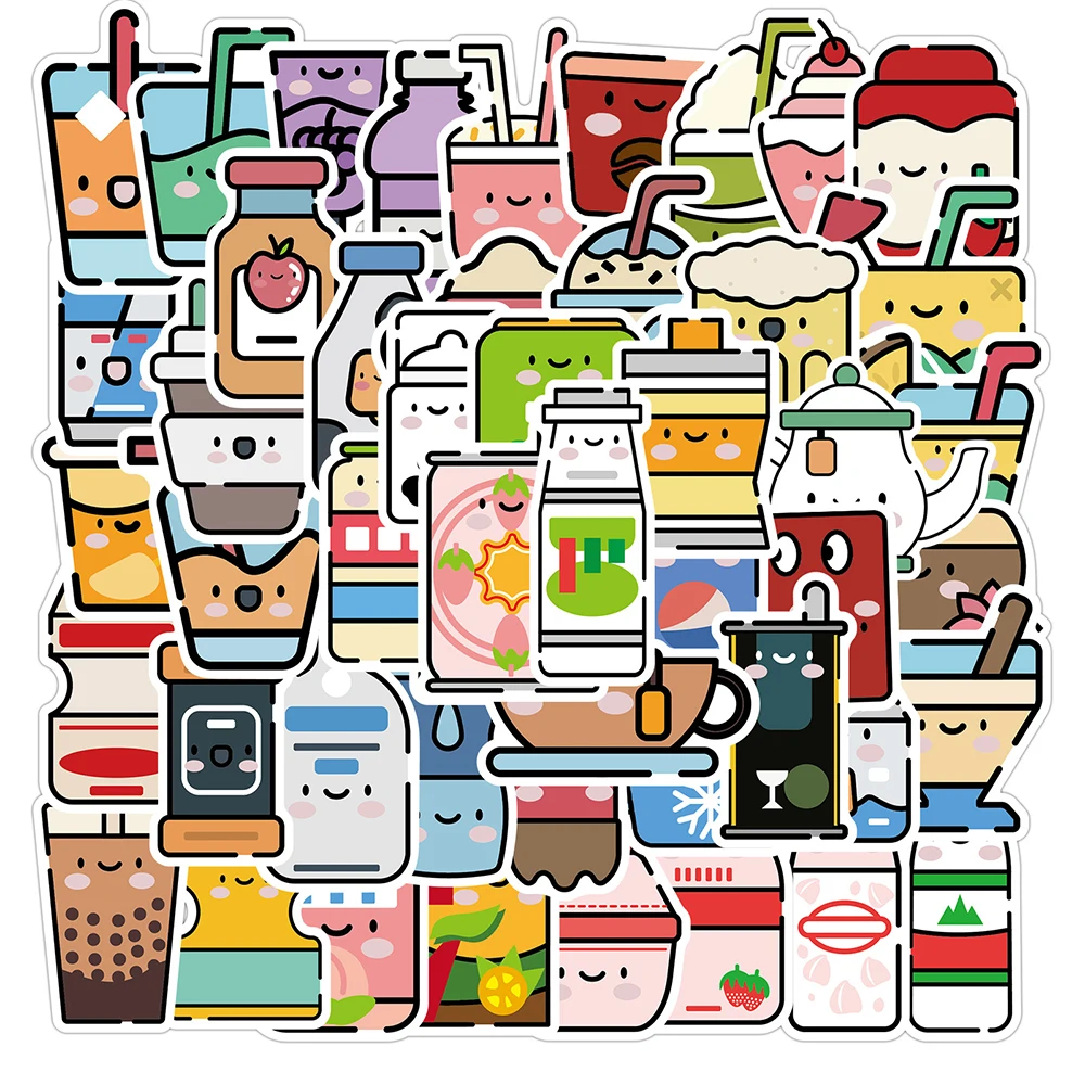 50PCS Cute Drink Anime Stickers Aesthetic Kawaii Laptop Guitar Luggage Fridge Phone Graffiti Sticker Decal Kid Classic Toys
