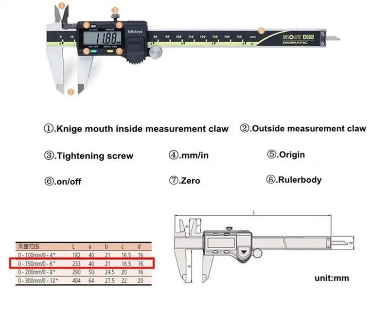 US $60.72 Mitutoyo Cnc Calipers Absolute 500 196 30 Digital Caliper Stainless Steel Inch Metric 8 0 200mm Range 0001 Accuracy 00005