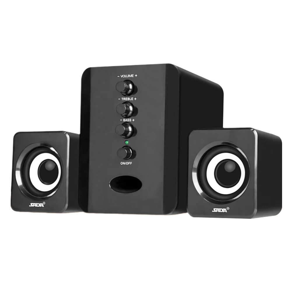 Black 3D объемный 3,5 мм разъем компьютерный динамик USB 2,1 пластик настольный проводной портативный звук мини бас с сабвуфером ноутбук регулируемый - Color: Black