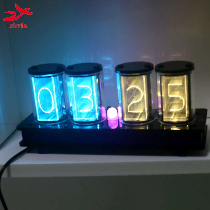 

zirrfa [GIXIE CLOCK] 4 Bits RGB LED Glow Tube Digital Clock Kit Retro Desk Watch 5V Micro USB Powered Electronic DIY kit