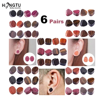 

HONGTU 6 Pairs/set New Wood Ear Plugs Gauges Earrings Women Men Flesh Tunnel Expander Piercing Stretcher Body Piercing Jewelry