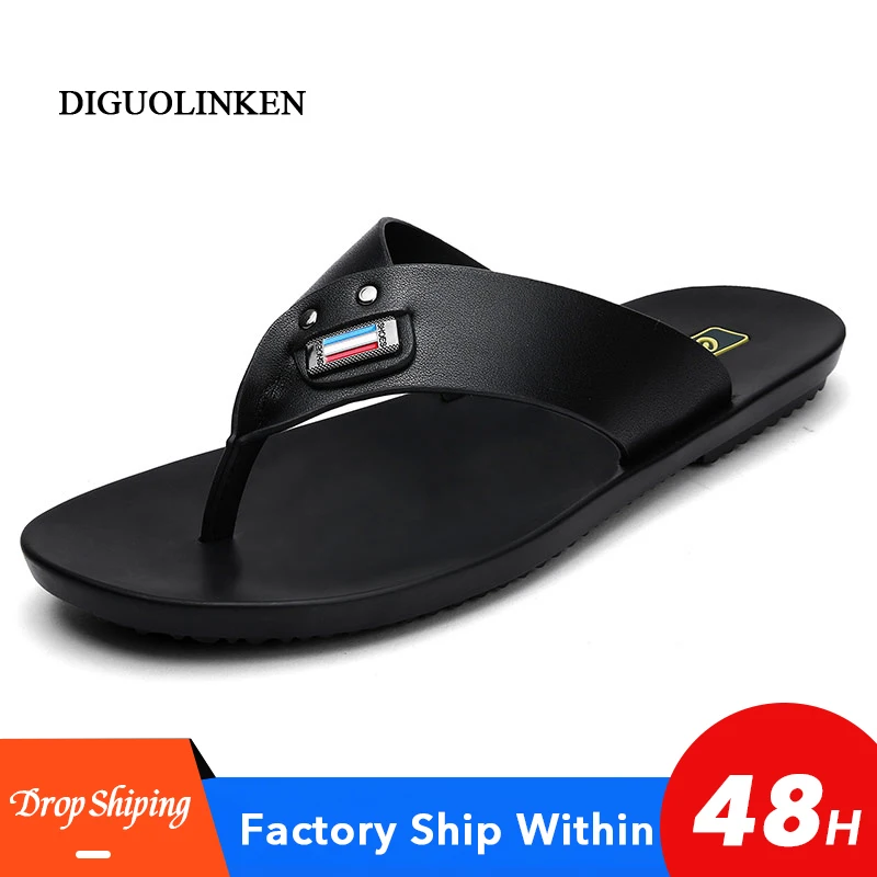 2020 Summer Slippers Men Casual Outside Flat Flip Flops Lightweight Leather Soft Slides High Quality Big Size 38-44 | Обувь