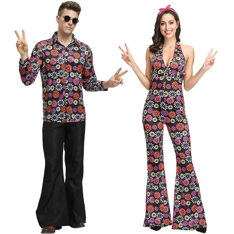 

Umorden Adult Retro 60s 70s Disco Hippie Hippy Costume Women Men Couple Groovy Baby Halloween Purim Party Costumes Fancy Dress