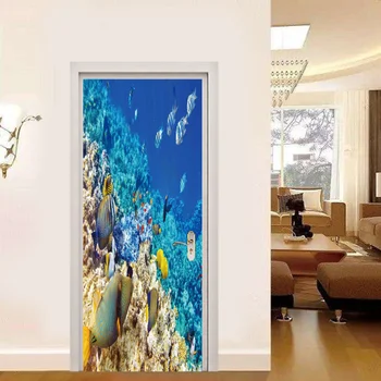 

PVC Ocean Fish Door Renovation Sticker Waterproof Removable Door Decor Sticker for Home Store Resort