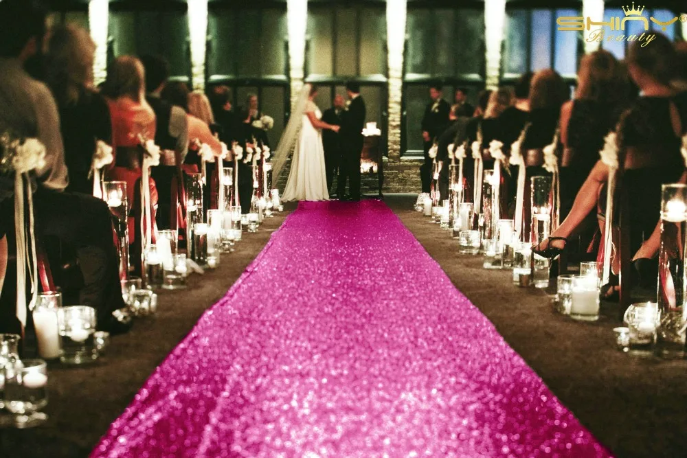 25FTX4FT Fuchsia Aisle Runners Outdoor Wedding Sequin Fabric Aisle Runner for Wedding Aisle Carpet-M1024