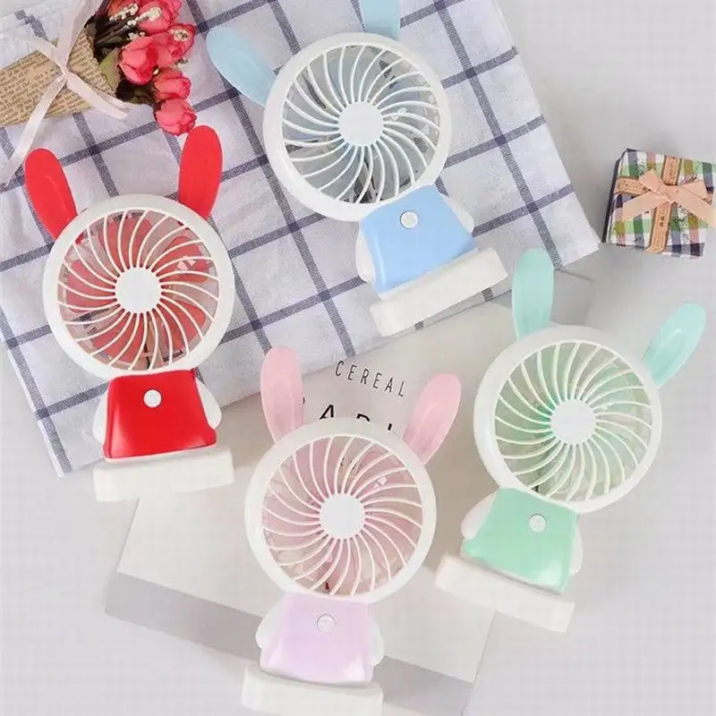 

Creative Cartoon Rabbit Night Light Fan Belt Base Mini Hand-Held Large Wind Power Office USB Desktop Small Fan