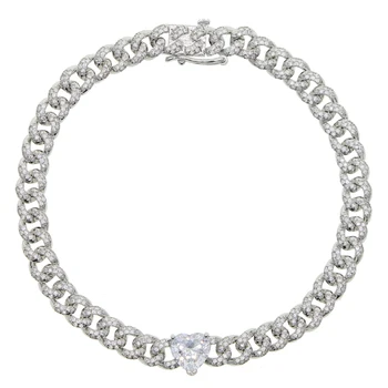 

heart charm cubic zirconia cz Miami cuban link anklet women Fashion jewelry gold silver color Iced Out Rock anklets 2020 new
