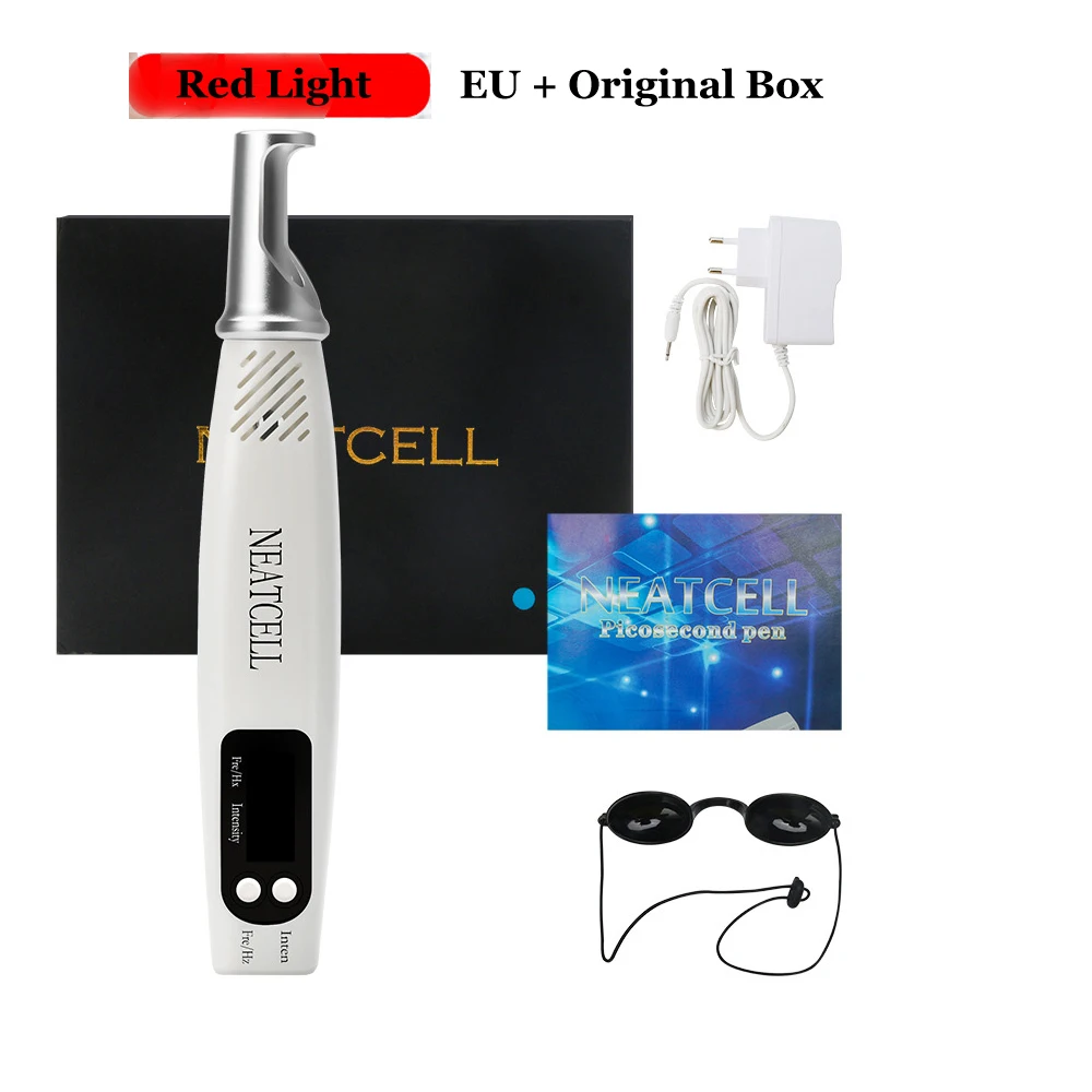RED EU with Box Picosecond, лазерная ручка, синий светильник, красный светильник, терапия, пигмент, тату шрам, моль, удаление веснушек, удаление темных пятен, инструменты для ухода за кожей - Цвет: RED EU with Box