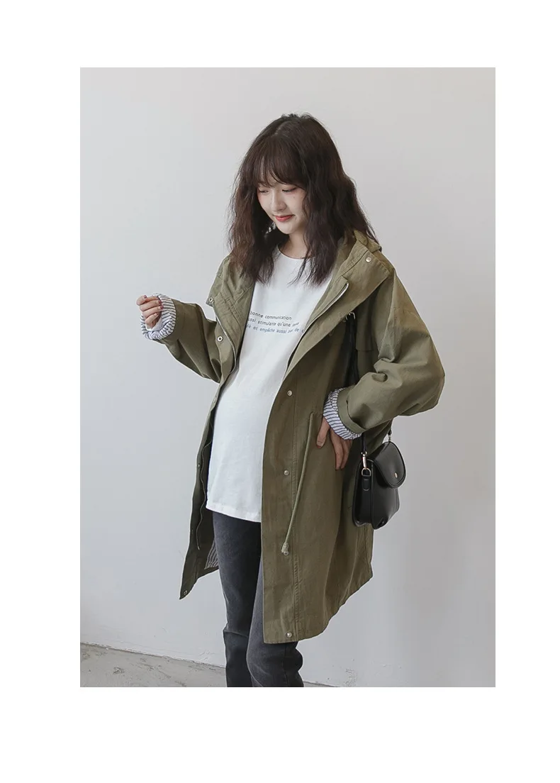 Весенняя модная повседневная одежда для беременных в Корейском стиле, Свободный плащ больших размеров для беременных женщин, куртка, топ с длинными рукавами