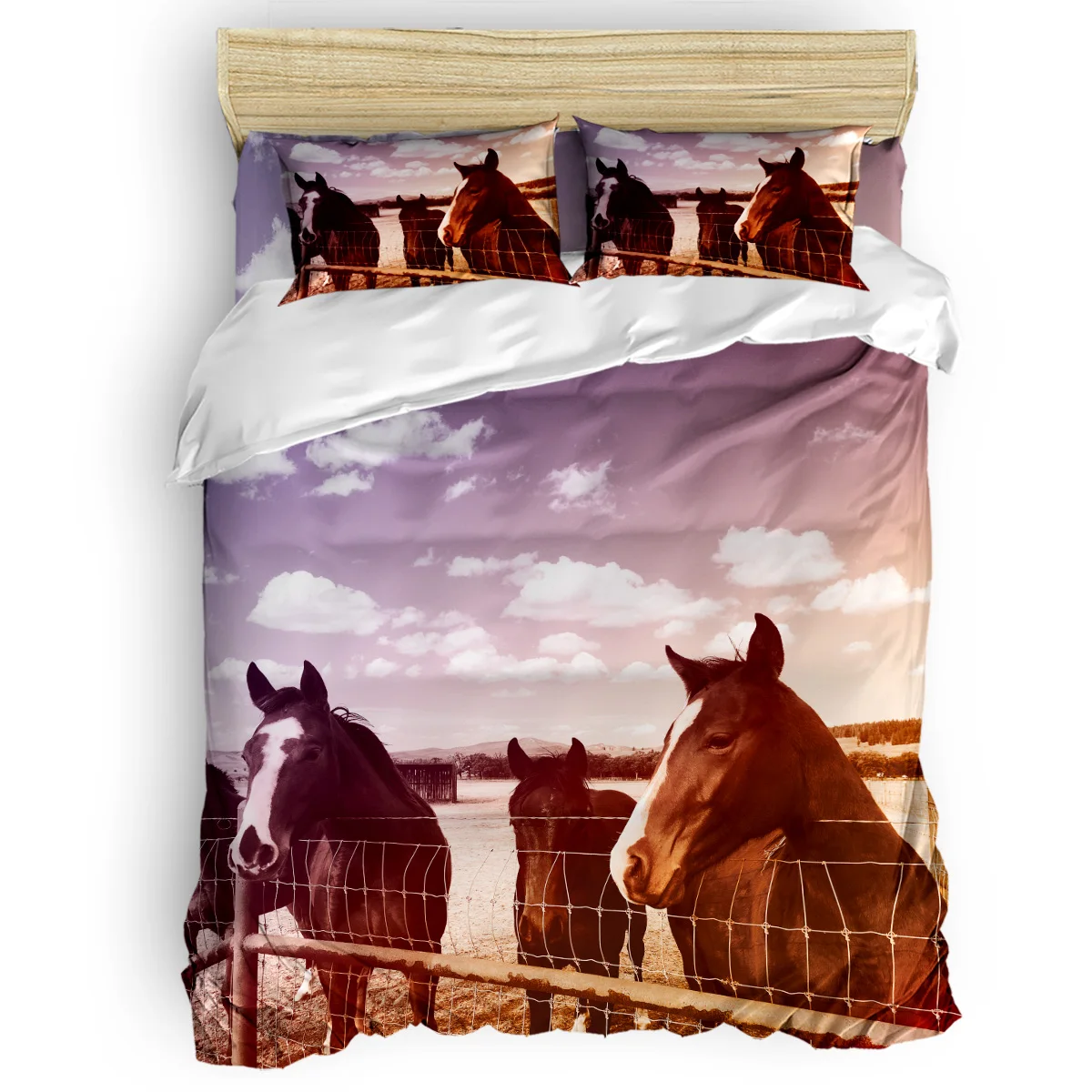 

Funny Animals Horse Duvet Cover Set Vintage Floral Art Design Collection of 3/4pcs Bedding Set Bed Sheet Pillowcases Cover Set