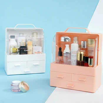 

Portable Makeup Box Cosmetic Storage Organizer Large Capacity With Lid Dustproof Waterproof Box Bathroom Home Desktop Case