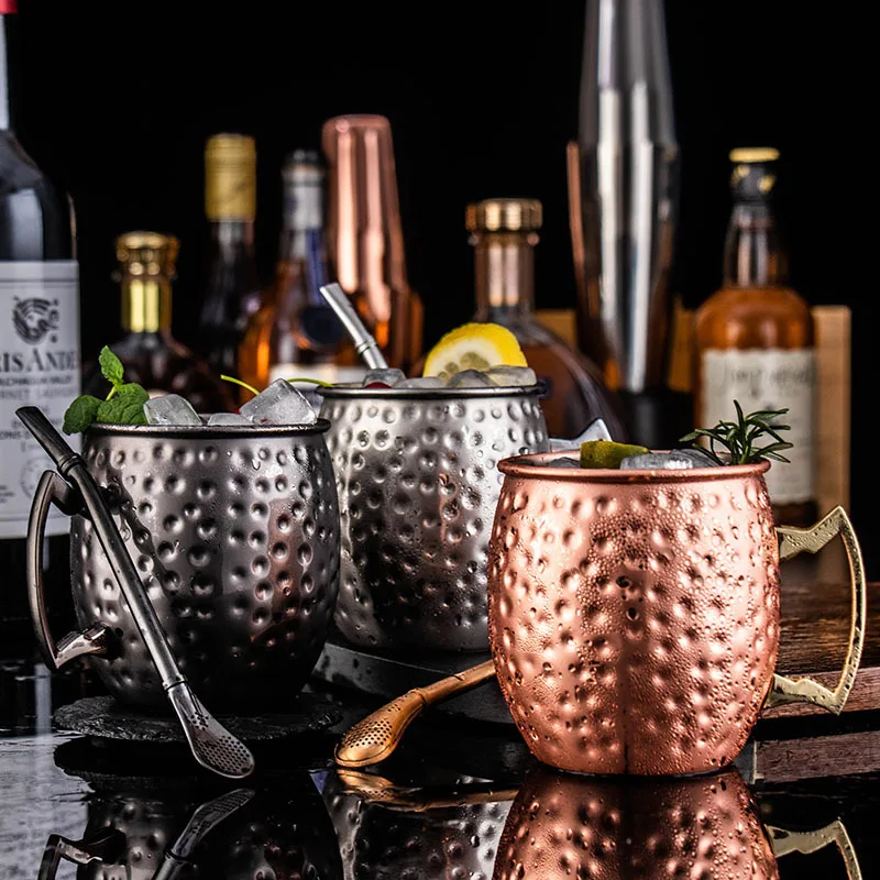 

2 Pieces 530ml 18 Ounces Moscow Mule Mug Stainless Steel Hammered Copper Plated Mojito Cup Bar Drinkware Beer Cocktail Glass