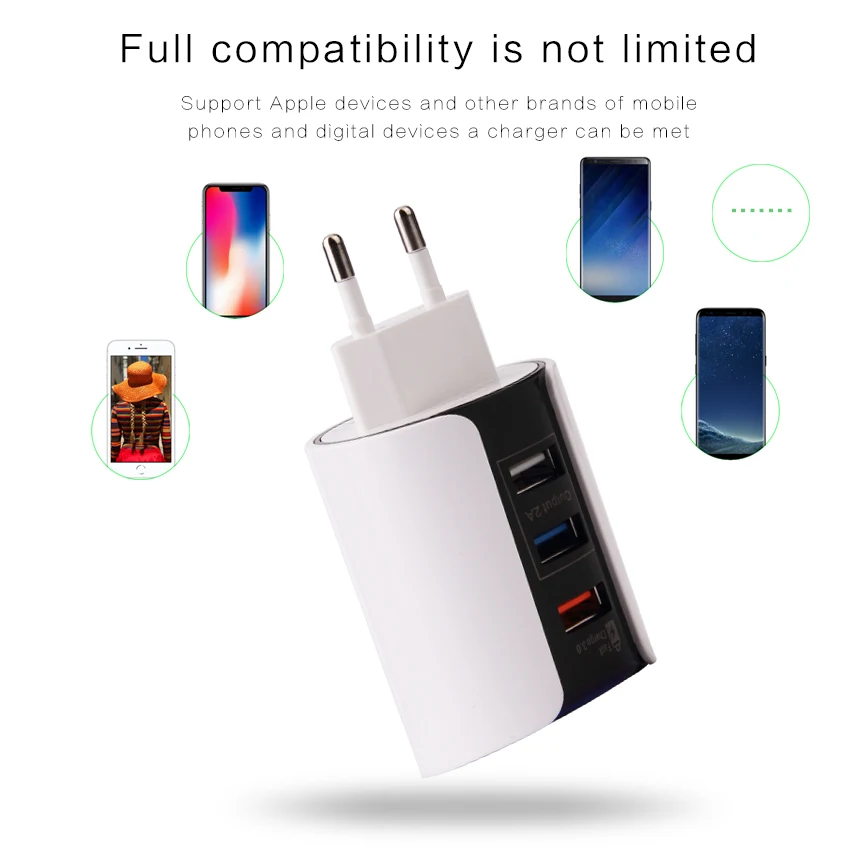 Универсальное зарядное устройство с 3 портами USB быстрая зарядка QC 0 мобильный