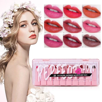 

10pcs / Box Women Moisture Lipstick Set Box lasting Waterproof Nude Lipsticks Multi Colorful Beauty Lip Stick Sexy Color TSLM1