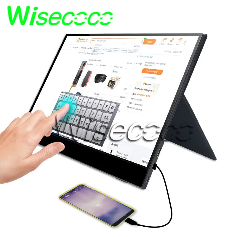 wisecoco 15.6 inch IPS Portable Monitor Ultra Clear HDR Narrow Frame 1920 x 1080 Mini HDMI + 2 Type