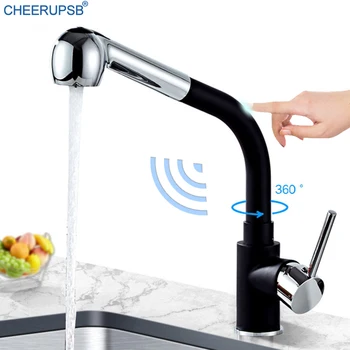 

Touch Sensor Kitchen Sink Faucet Automatic Sense Pull Out Bronze Tap Deck Mount Hot Cold Water Mixer Faucets Black Sprayer Taps