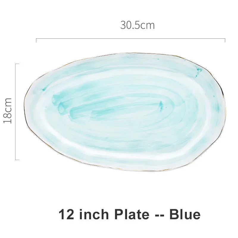 12in Oval Plate Керамическая тарелка с золотой инкрустацией закуски блюда роскошные золотые края тарелка столовая посуда кухонная тарелка черный белый лоток посуда набор - Цвет: 12in Oval Plate