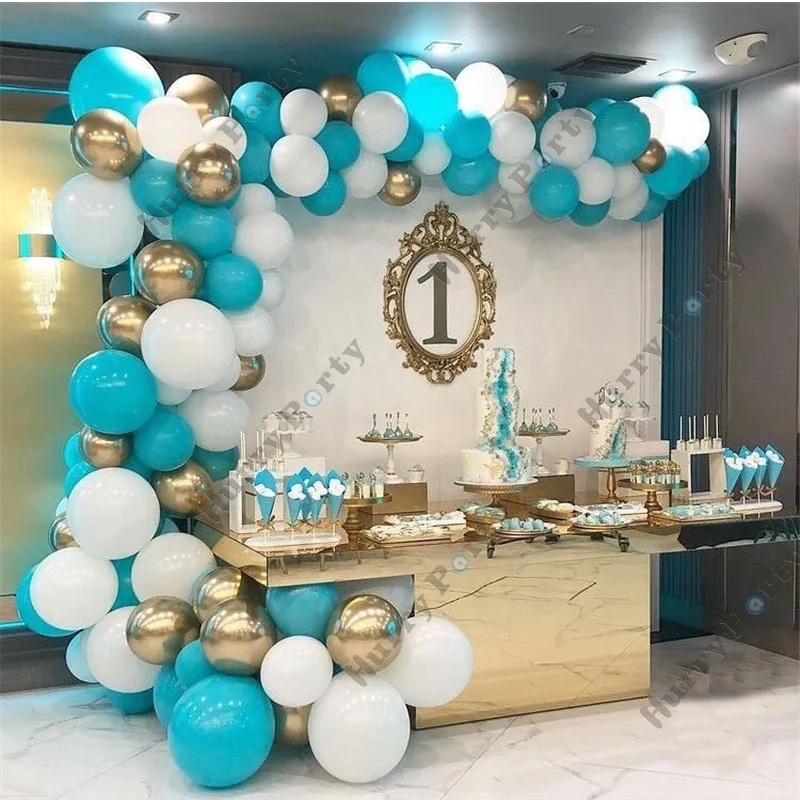 

155Pcs Baby Shower Supplies Adult Kids Happy Birthday Party Decoration Balloons Garland Arch Kit Tiffany Blue Chrome Gold Balls