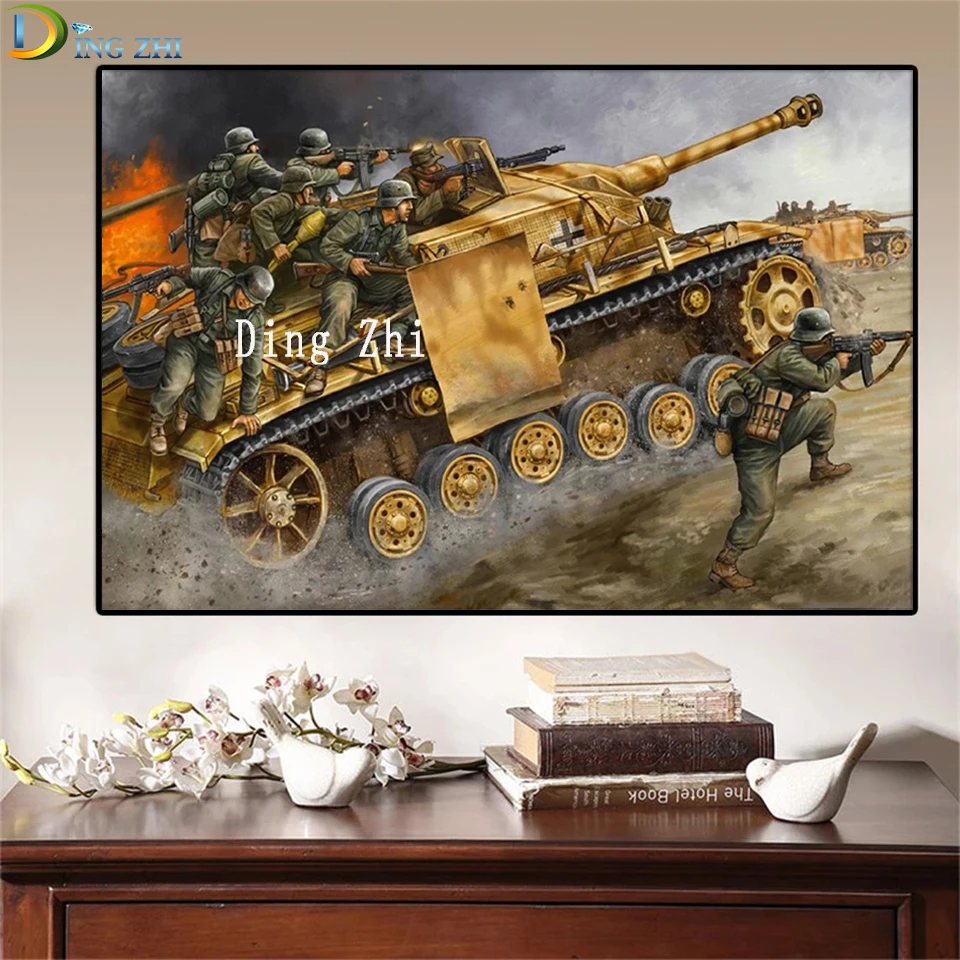 Diy Diamond Painting World War Guns Tank Military Diamond Mosaic Full