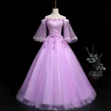 Винтажное бальное платье с вырезом лодочкой, роскошное вечернее бальное платье с коротким рукавом и аппликацией в пол, фиолетовый благородный светильник