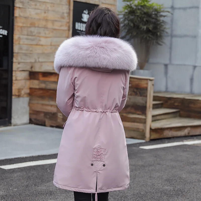 

2019 Winter New Style Large Fur Collar down Jacket Cotton-padded Clothes Women's Thick Mid-length plus Velvet Slim Fit Warm Smal