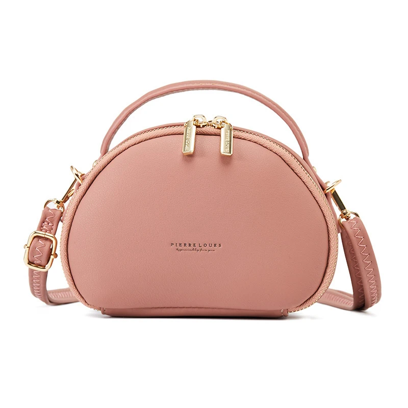 Многофункциональная женская сумка через плечо, мягкая кожаная женская сумка через плечо, маленькая сумка-ракушка, двойная молния - Цвет: Розовый