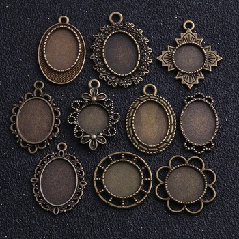 

6pcs/lot 10 Style Antique Bronze Metal Alloy Cameo 13*18mm Dia Oval Circular Diamond Cabochon Settings Jewelry Blank Charms