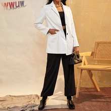 Chaqueta holgada de manga larga para mujer, Blazer elegante de oficina, con botones, color blanco, para primavera y verano