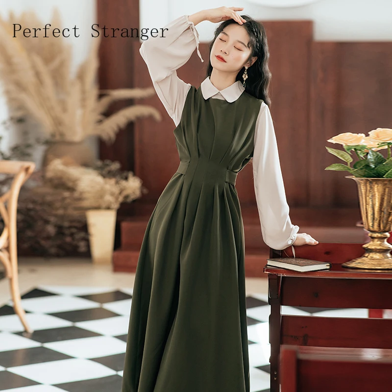 2020 Autumn Winter New Arrival Hot Sale Turn Down Collar Long Sleeve Women Long Dress