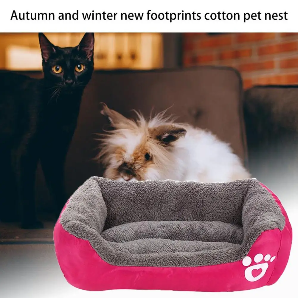 Autumn And Winter Footprints Design Cotton Velvet Pet Nest Fossa Candy Color Square Mat Pet Supplies