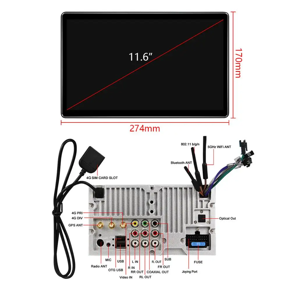 New Product 11.6 Inch Android 10 Car Radio Stereo 2 din Autoradio HD 1920*1080 6GB 128GB Head Unit Multimedia Wireless Carplay