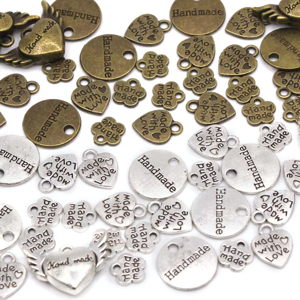 Etichette in metallo cuore fiore rotondo etichette fatte a mano argento  lega di bronzo fascino fatto a mano con etichette d'amore per accessori di  abbigliamento