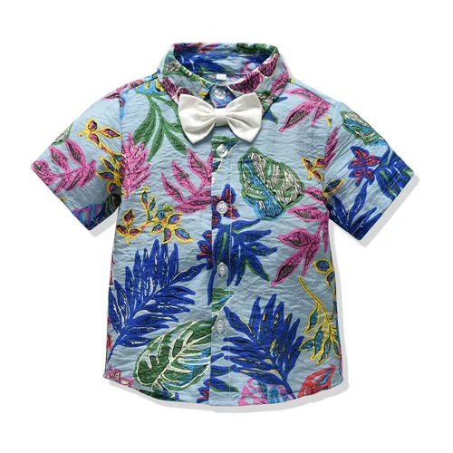 summer gentleman boys clothes suits children's printed short-sleeved shirt+ casual shorts outfit kids clothing sets - Color: shirt