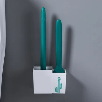 

Cactus Silicone Toilet Brush Household Bathroom Toilet Cleaning Tool Wall-Mounted Cracked Soft Rubber Long Handle Toilet Brush