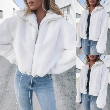 

Autumn Winter Women Faux Fur Zipper Coats Loose Soft Rabbit Fur Coat Lady Fashion High-end Imitation Rabbit Fur Long Sleeve Coat