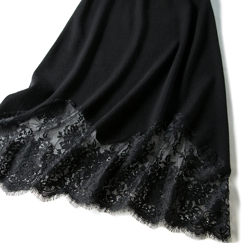 SuyaDream Женская шерстяная Зимняя юбка шерсть черная длинная трапециевидная кружевная юбка Новинка