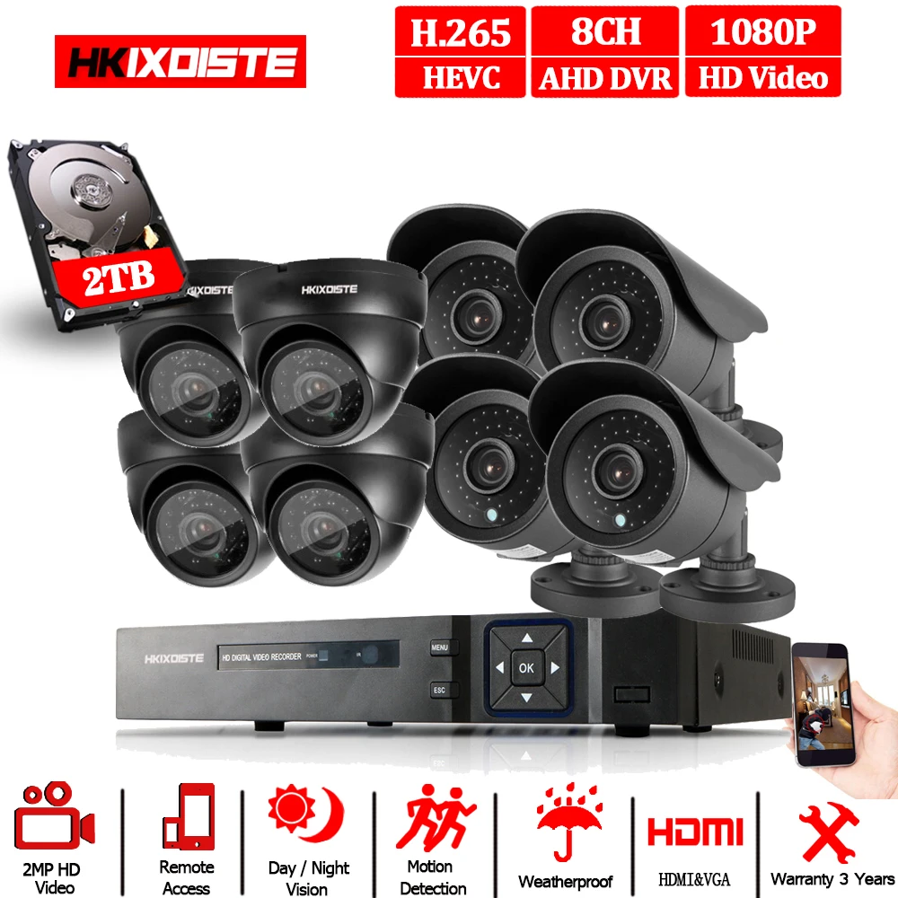 8CH CCTV система 1080P HDMI выход Видеонаблюдение DVR комплект с 8 шт 3000TVL Внутренняя