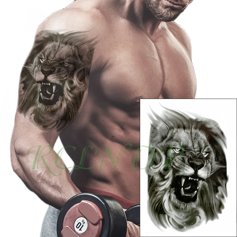 Waterproof Temporary Tattoo Sticker Roaring Lion Head Sharp Teeth Black  Fake Tatto Flash Tatoo Big Tattoos For Kid Women Men - Temporary Tattoos -  AliExpress