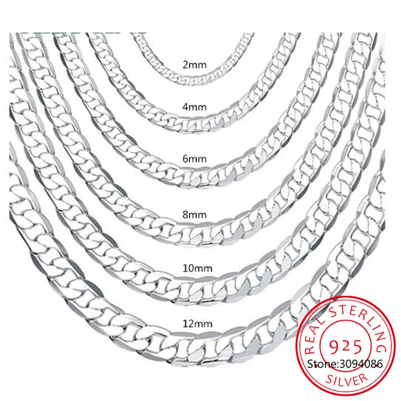 Necklaces Curb-Chain Cuban 925-Sterling-Silver Italian Women Layering for Solid Figaro