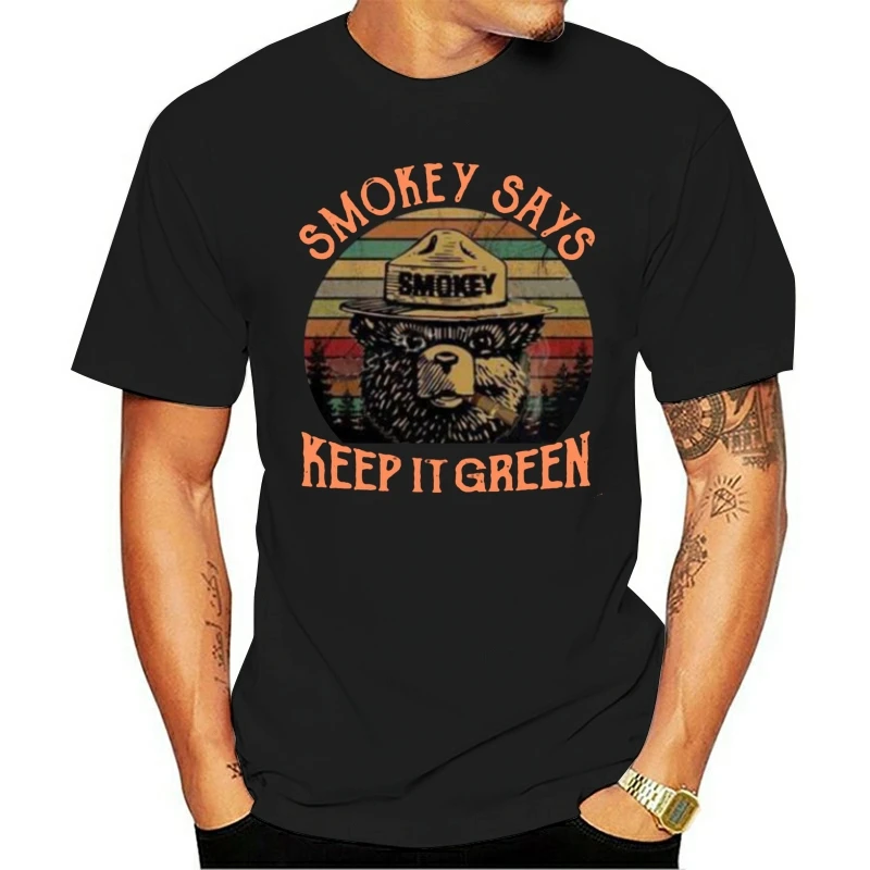 

T Shirt Smokey Says Keep It Green Vintage Smokey Bear Tshirt Black Men S- Festive Tee Shirt