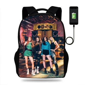 

USB Charging Backpack Women Jennie Lise Book bag Blackpink Kill This Love Pattern Kids School Bags Teenagers Shoulder Mochila